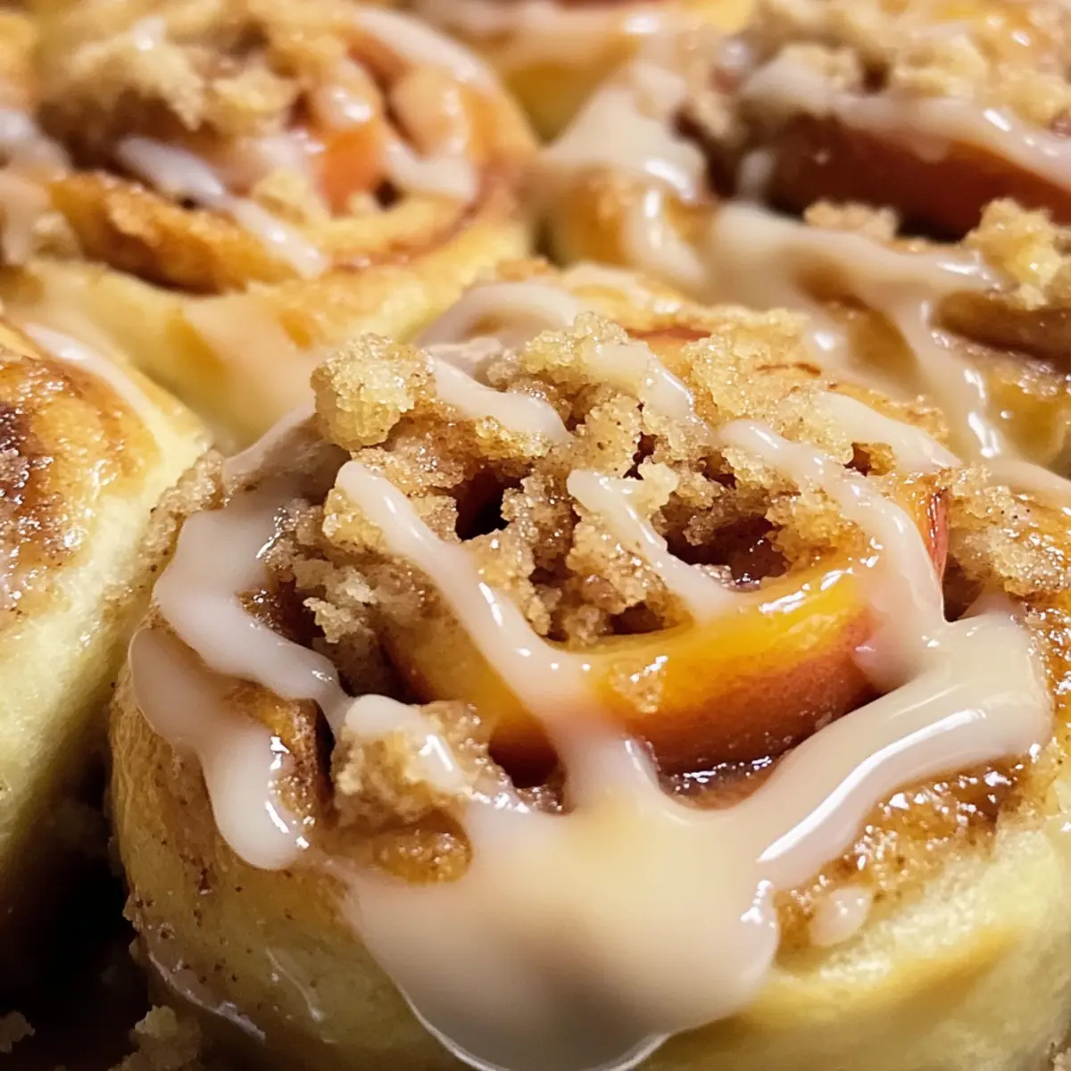 Pfirsich-Cobbler-Zimtschnecken mit Streusel-Topping