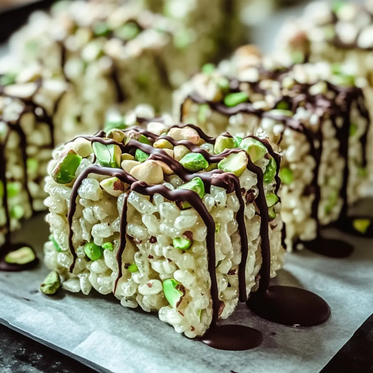Pistazien-Reis-Krispies mit Schokoladenglasur