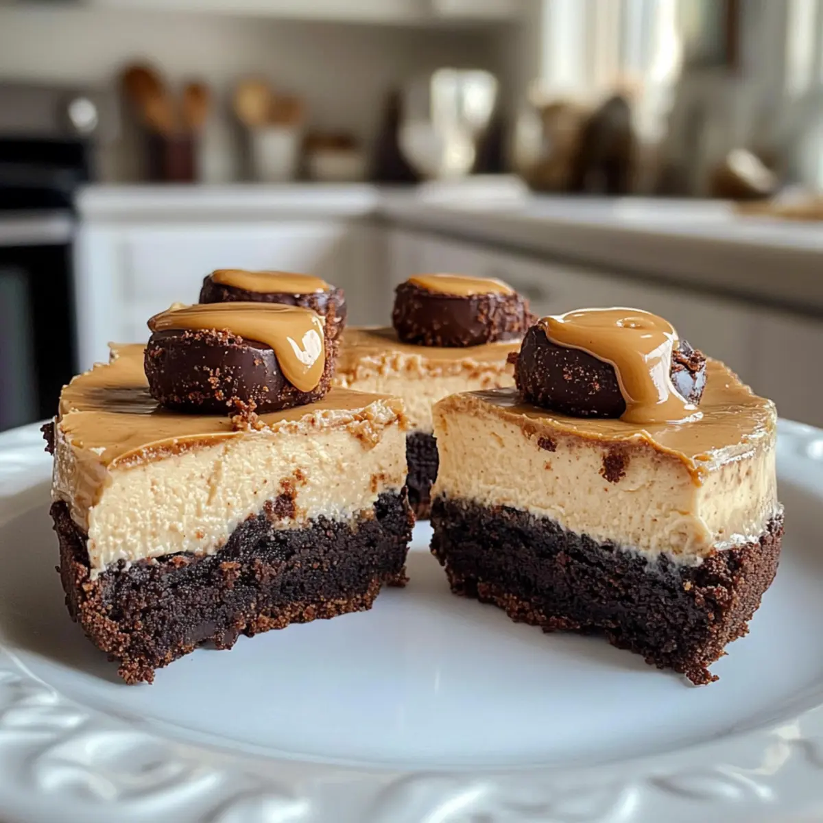 Dreischichtige gesunde Brownie-Erdnussbutter-Käsekuchen