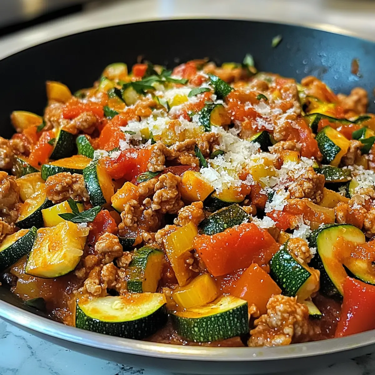 Gesunde Truthahn Zucchini Pfanne für schnelles Kochen