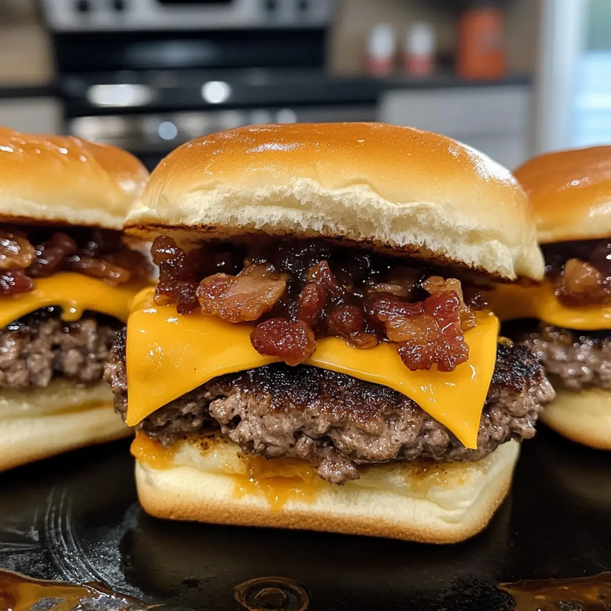 Bacon-Konfitüre Cheeseburger Slider Genuss