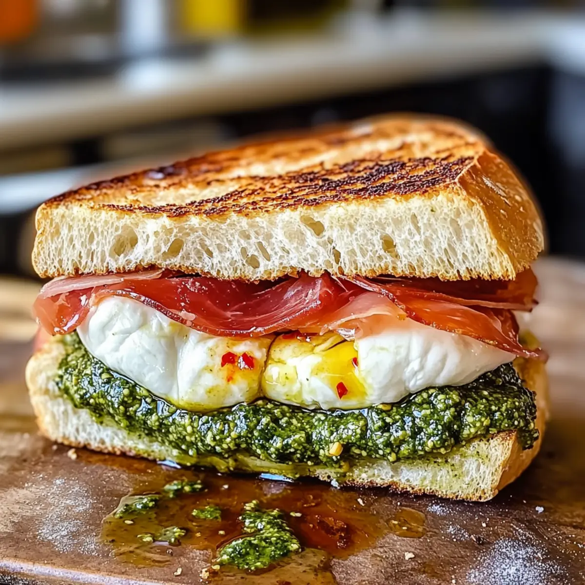 Burrata Pesto Sandwich für Feinschmecker zu Hause