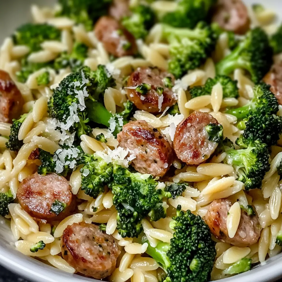Hühnchenwurst und Brokkoli-Orzo in 30 Minuten