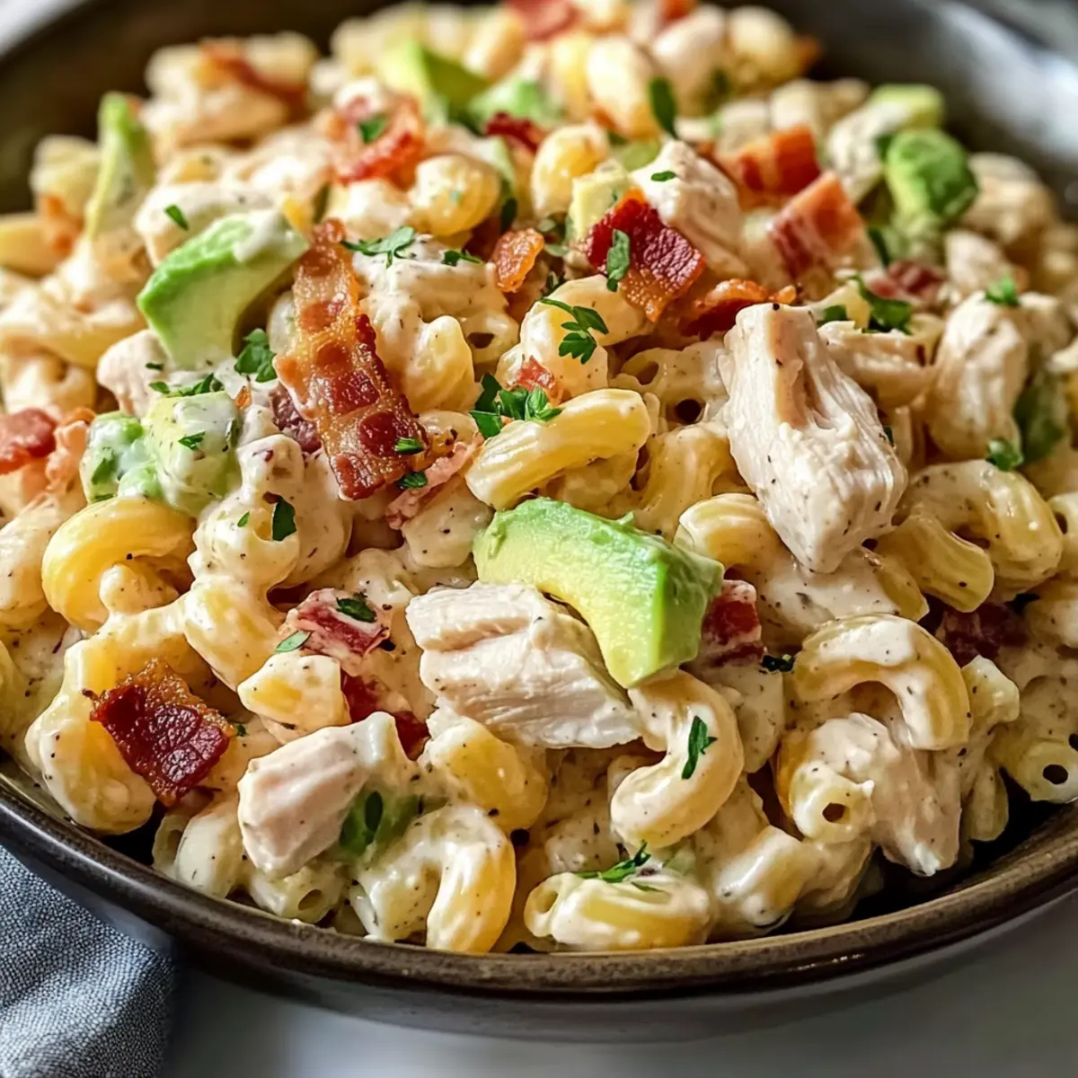 Cremiger Hähnchen-Pasta-Salat für warme Tage