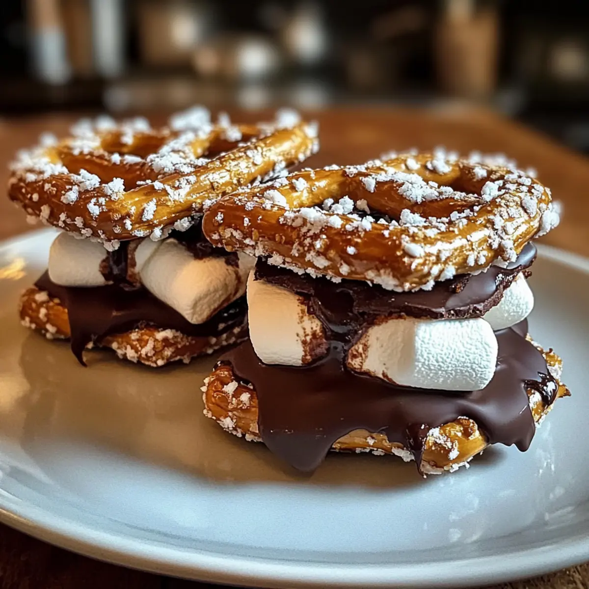 Schmelzige Schokoladenbrezel S’mores für Genießer