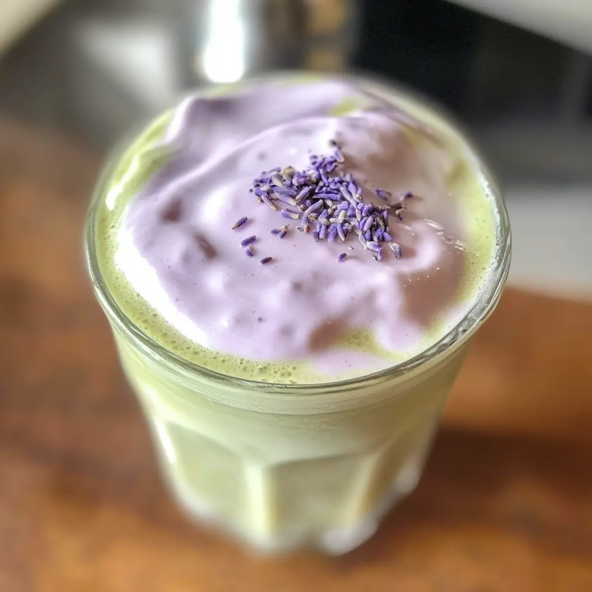 Eis-Matcha mit Lavendel-Kalt-Schaum genießen