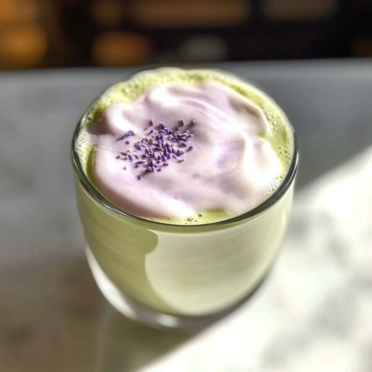 Eis-Matcha mit Lavendel-Kalt-Schaum für jeden Tag