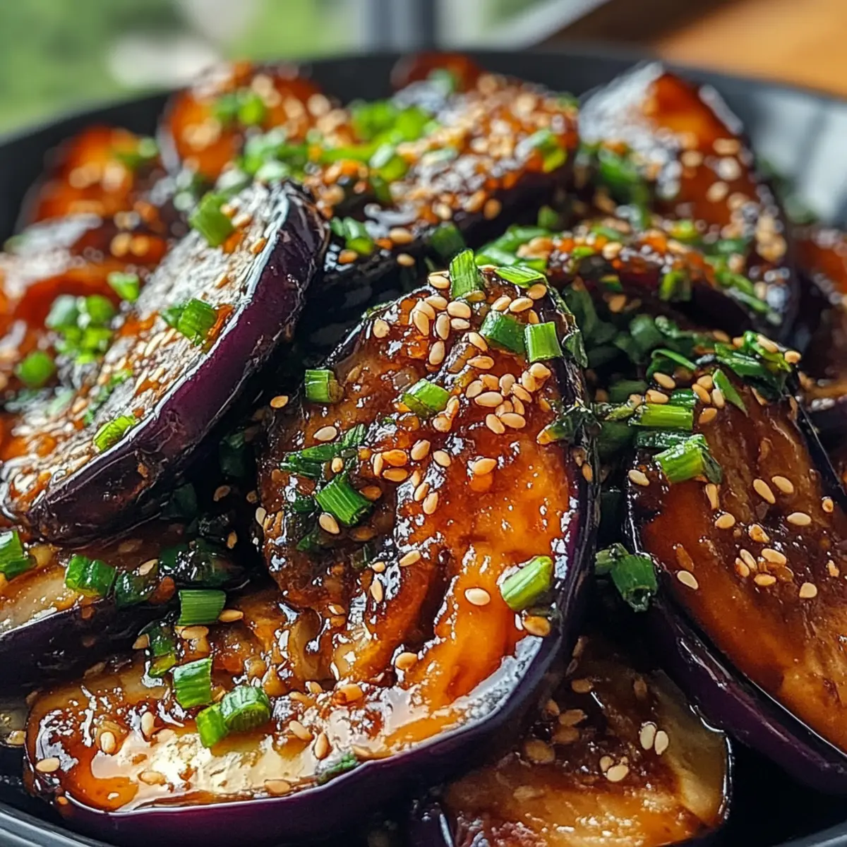 Unwiderstehlicher klebriger Knoblauch-Aubergine Genuss