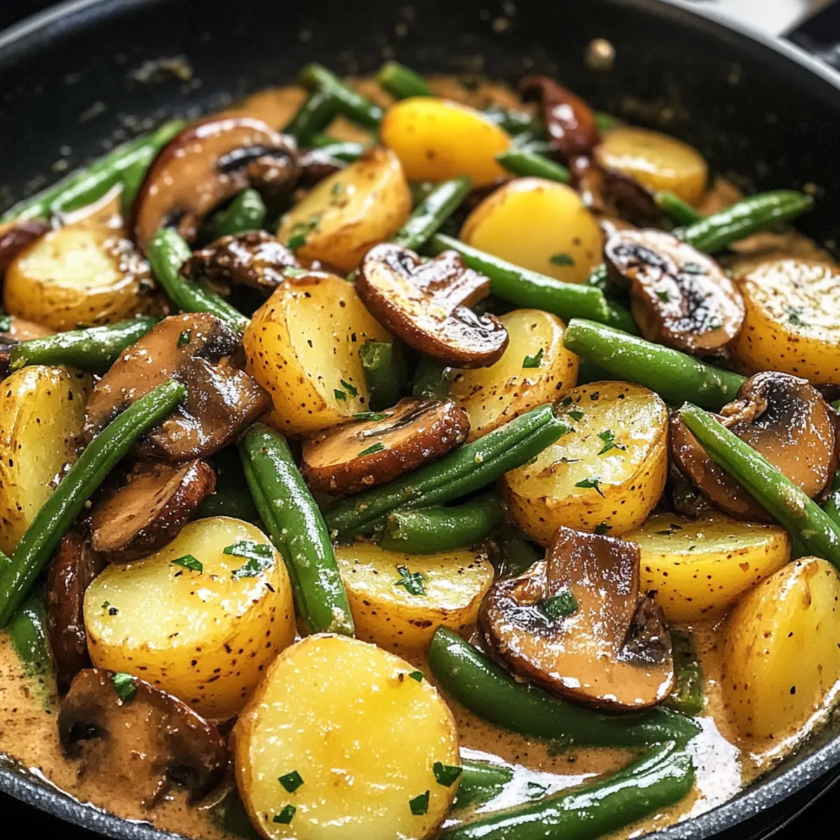 Kartoffel-Pilz-Pfanne mit Bohnen für Genießer