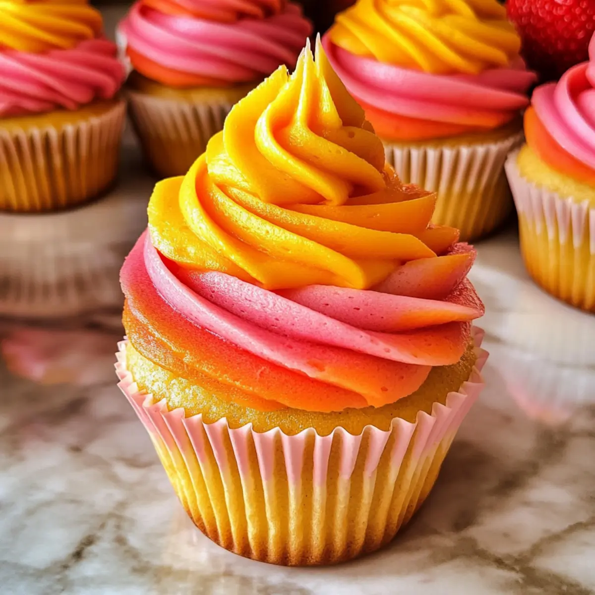 Mango Erdbeer Sonnenuntergang Muffins für den Sommer