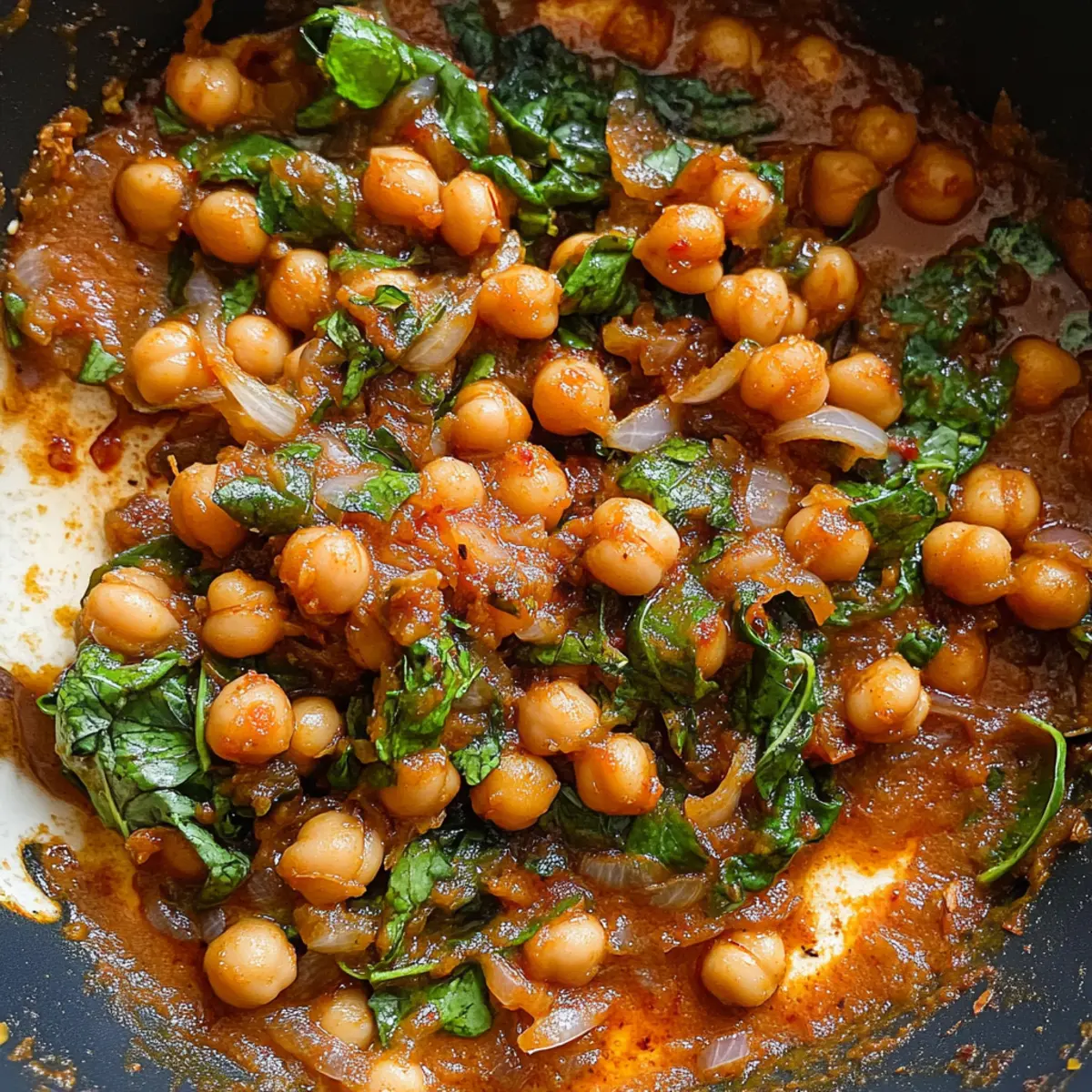 Ein-Pfannen-Harissa-Kichererbsen mit karamellisierten Zwiebeln
