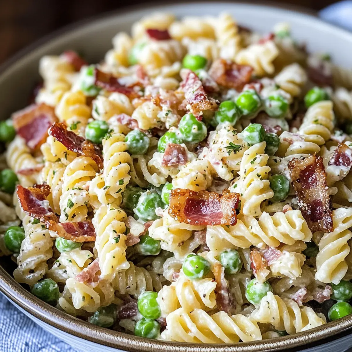Nudelsalat mit cremigem Dressing und Speck