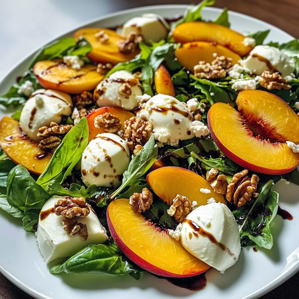 Pfirsichsalat mit cremiger Mozzarella und Walnüssen