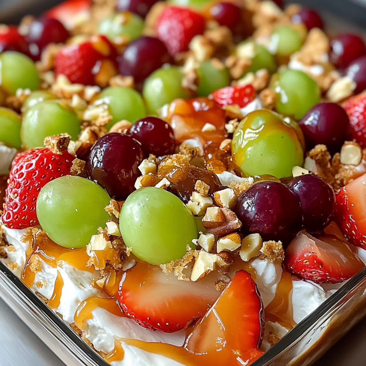Karamell Crunch Käsekuchen Obstsalat für den Genuss