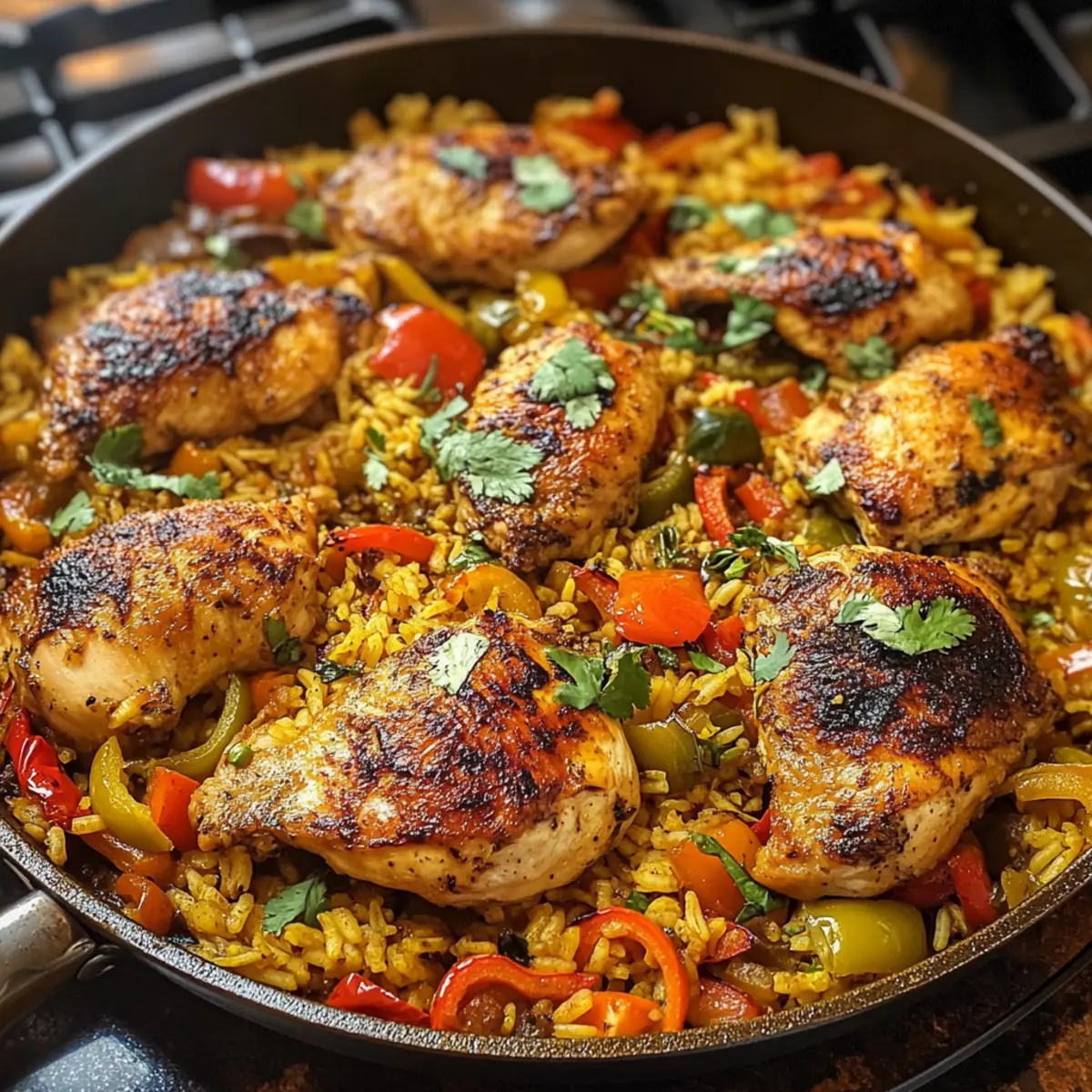 Karibisches Hähnchen und Reis Ein-Pfannen-Gericht