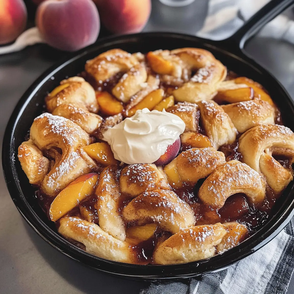 Zimtschnecken-Pfirsich-Cobbler, der Sommertraum