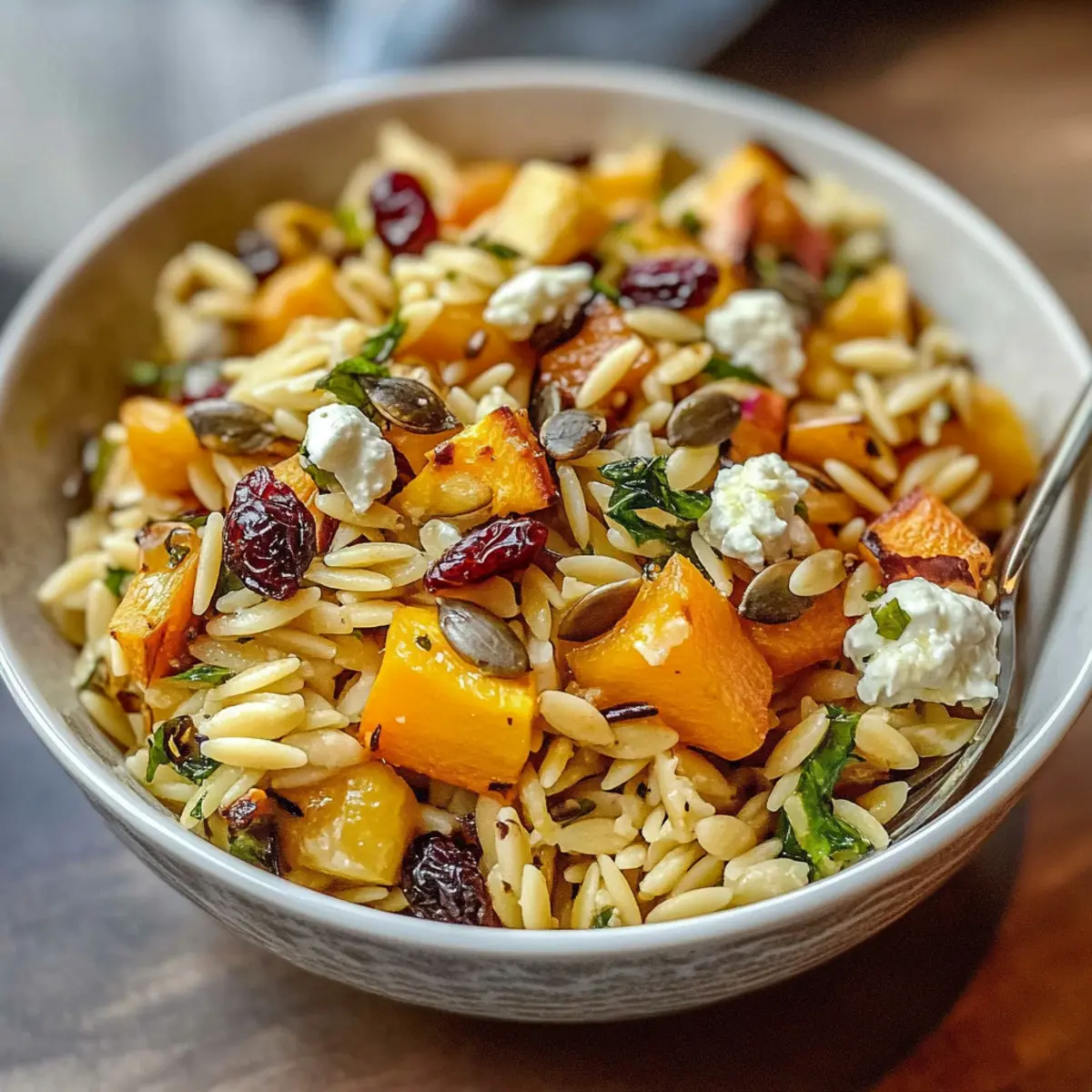 Herbsternte Orzo Salat mit köstlicher Vinaigrette