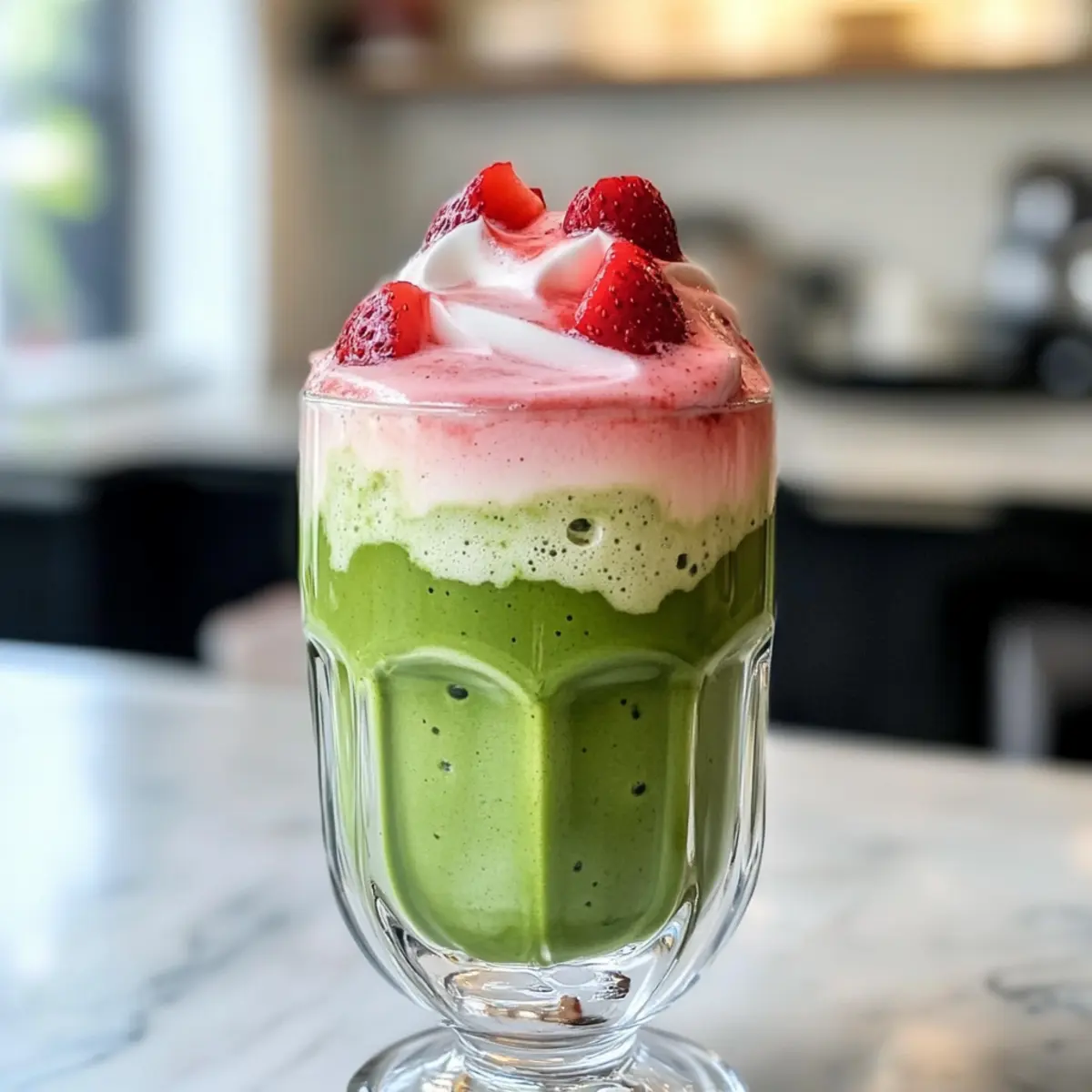 Eis Matcha Latte mit Erdbeer-Kalt-Schaum zaubern