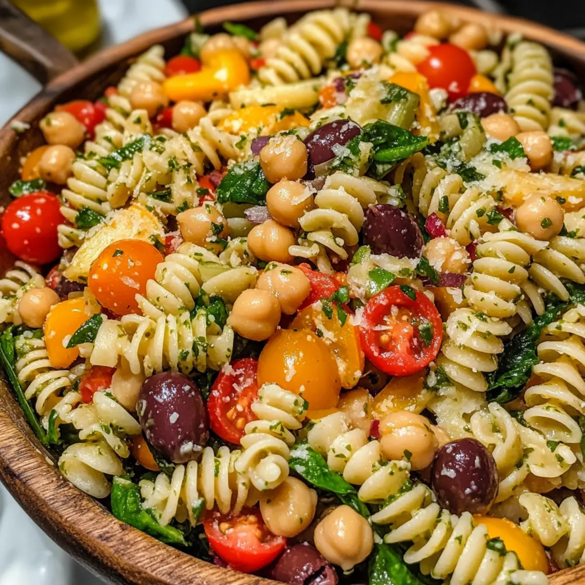 Italienischer Nudelsalat mit Kichererbsen und Gemüse