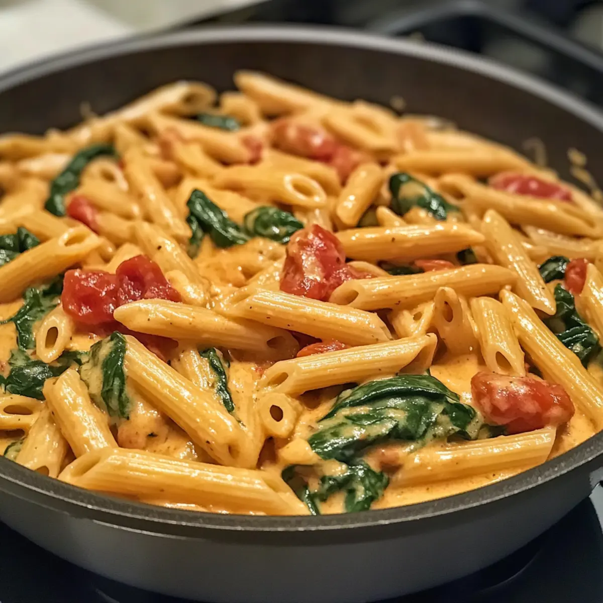 Ein-Topf Spinat Tomaten Pasta für schnelle Abende