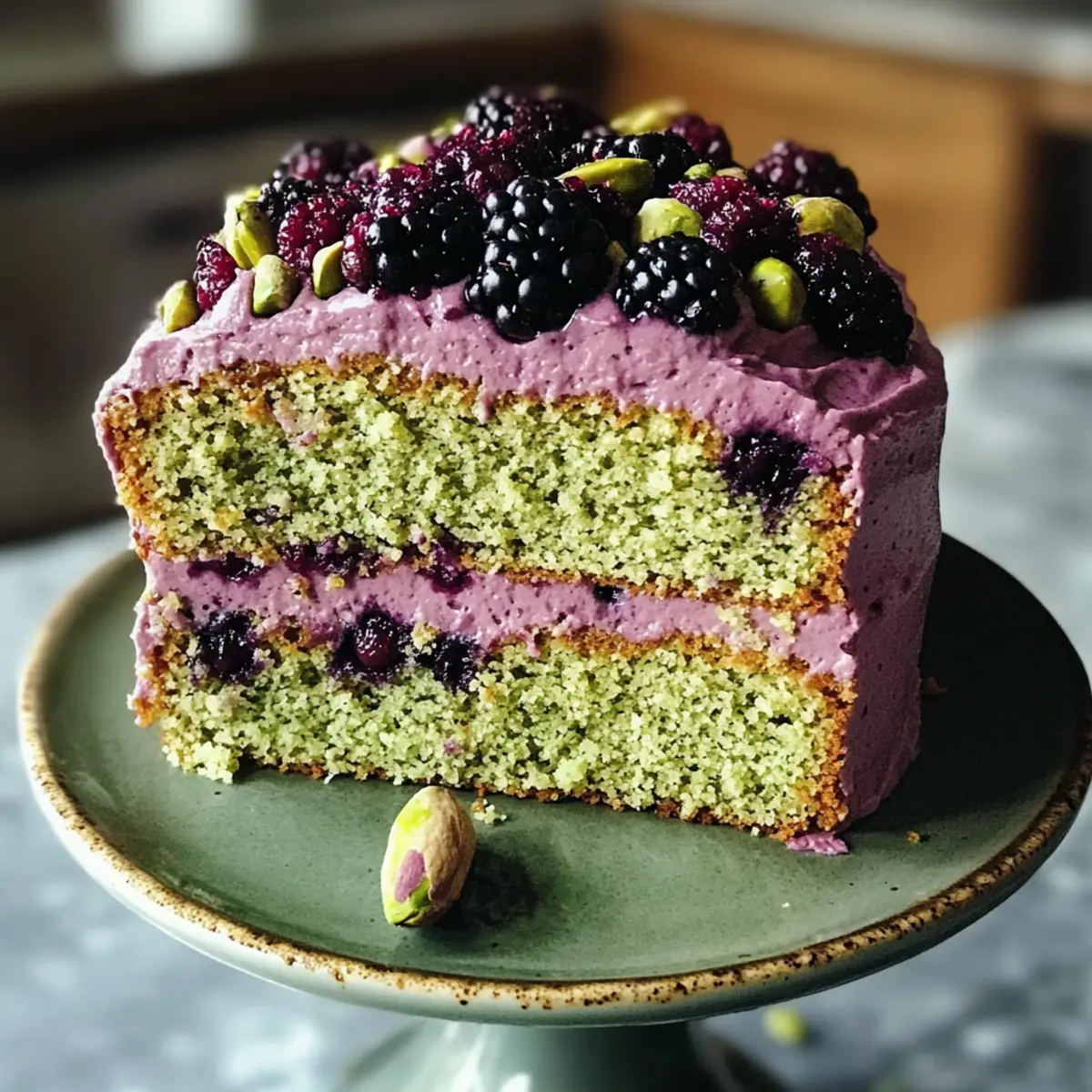 Pistazien- und Brombeeren-Olivenölkuchen ganz einfach