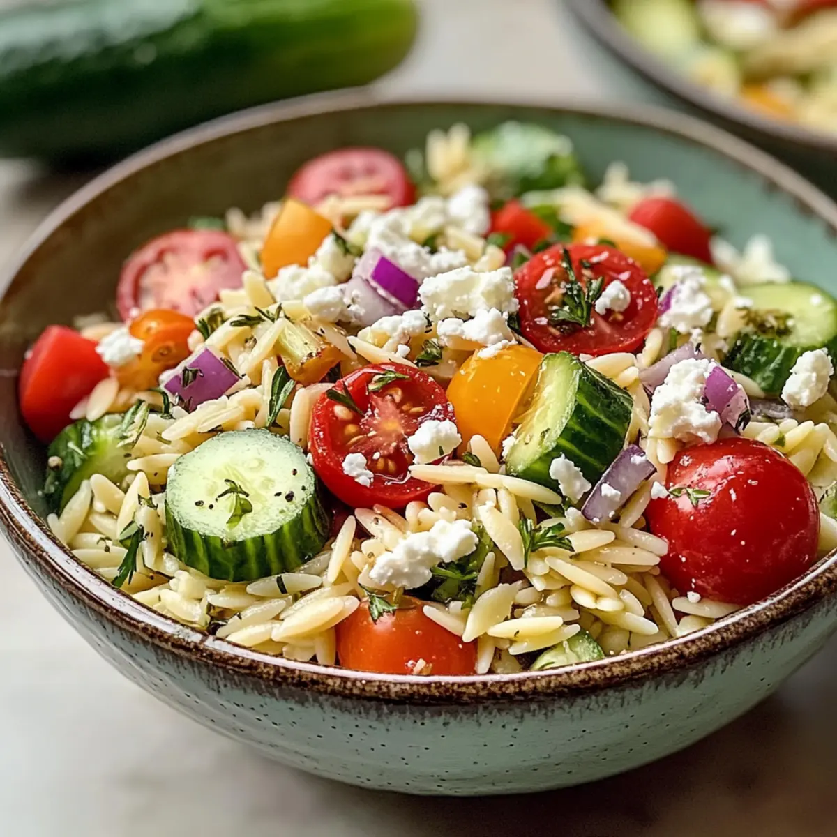 Schneller mediterraner Orzo-Pastasalat für heiße Tage