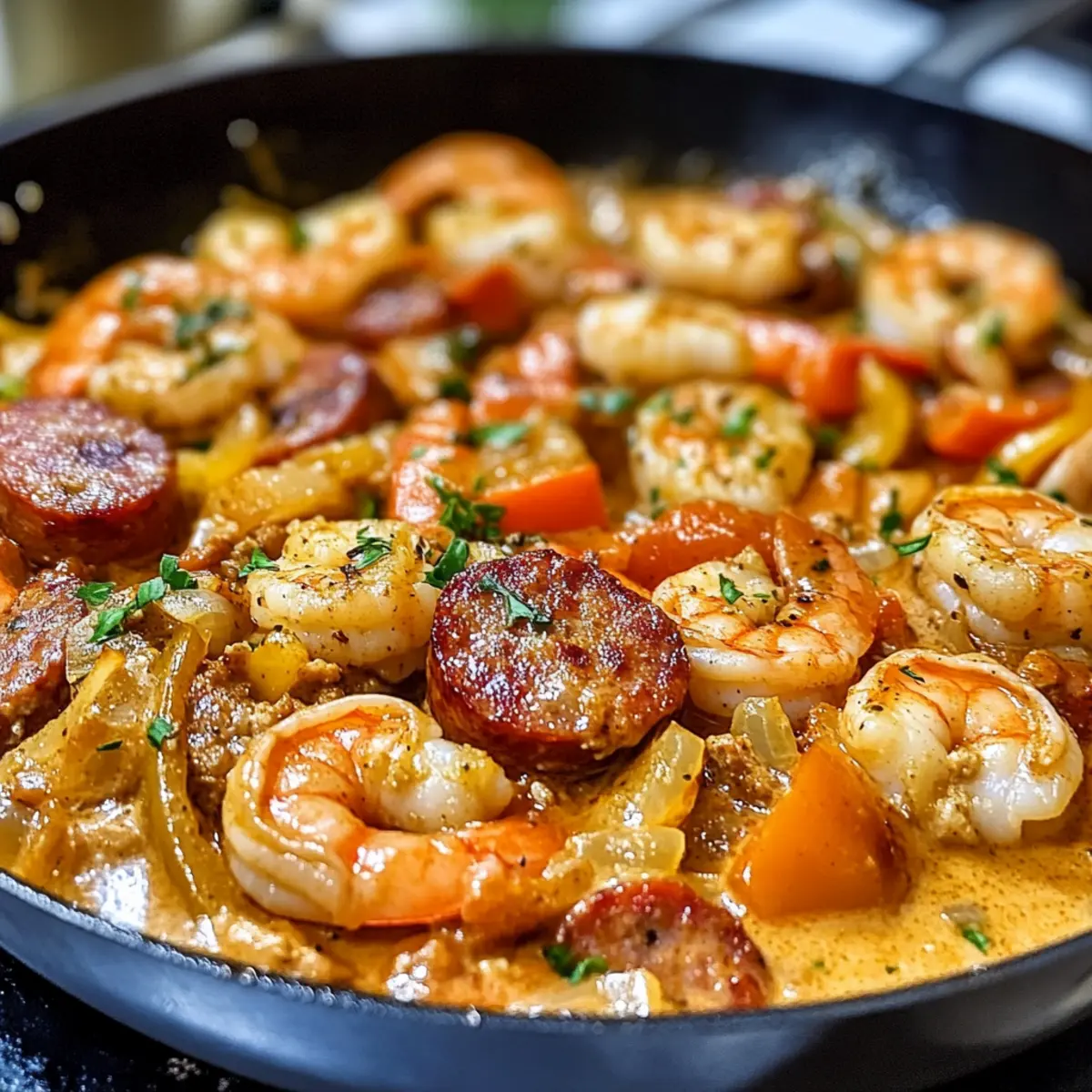 Würzige Keto Garnelen und Wurst Pfanne in 30 Minuten