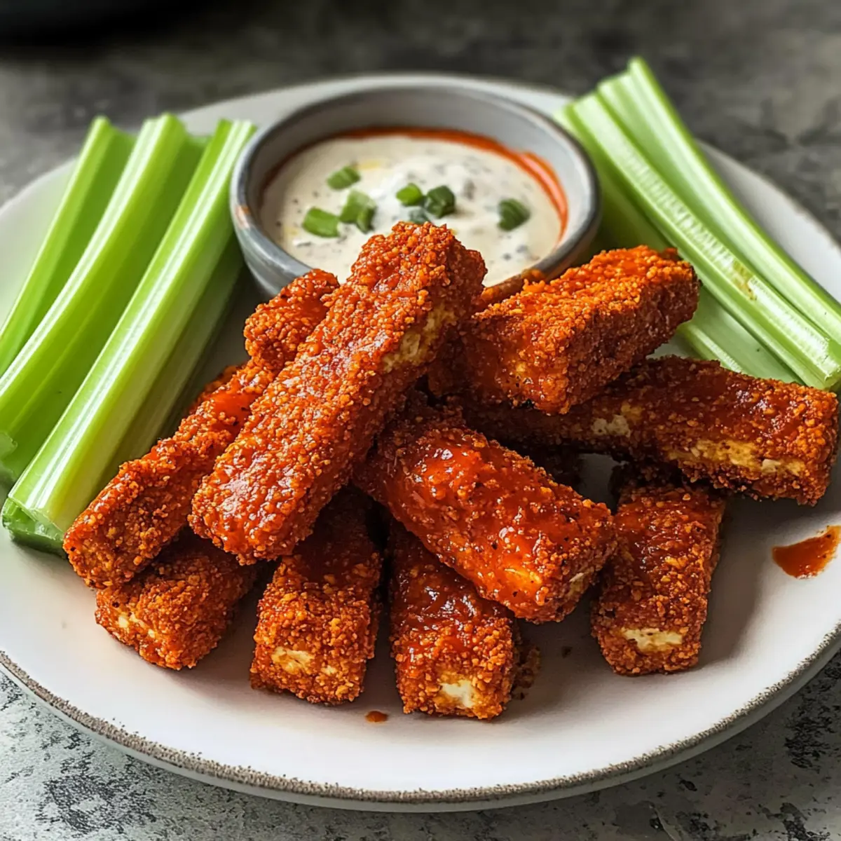 Veganer Buffalo-Tofu-Flügel für Game Day Snacks