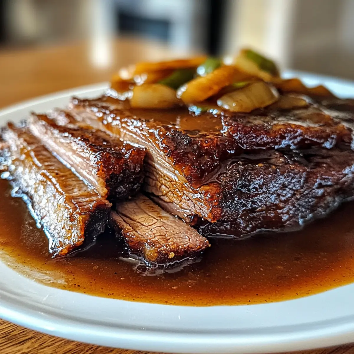 Langsam gekochtes Rinderbruststück mit würziger Sauce