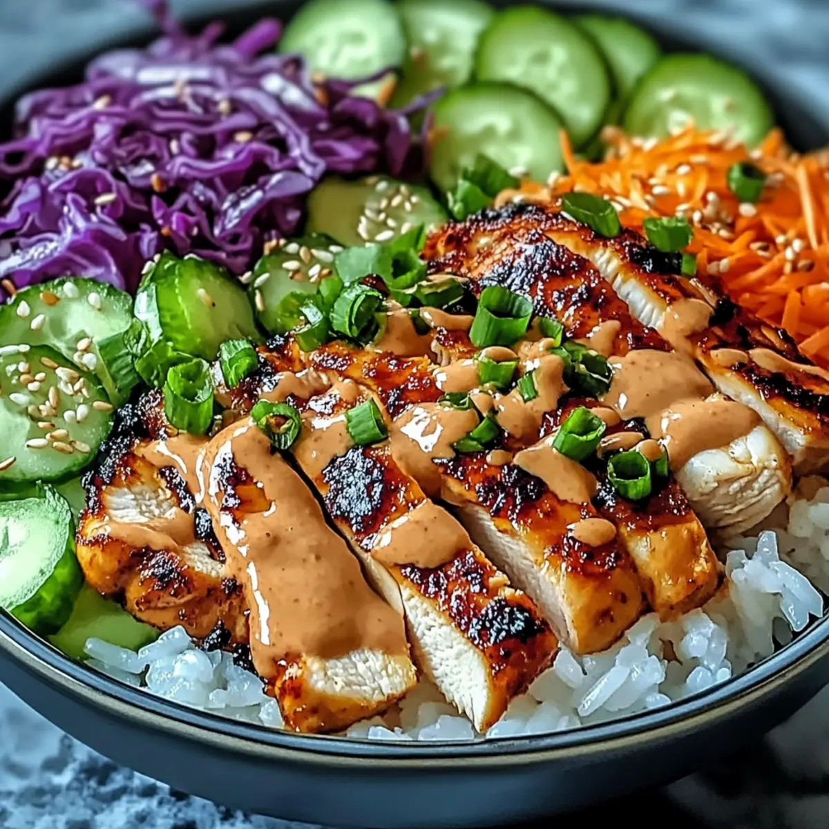 BBQ-Hähnchen-Schalen mit Gochujang-Cremesauce genießen