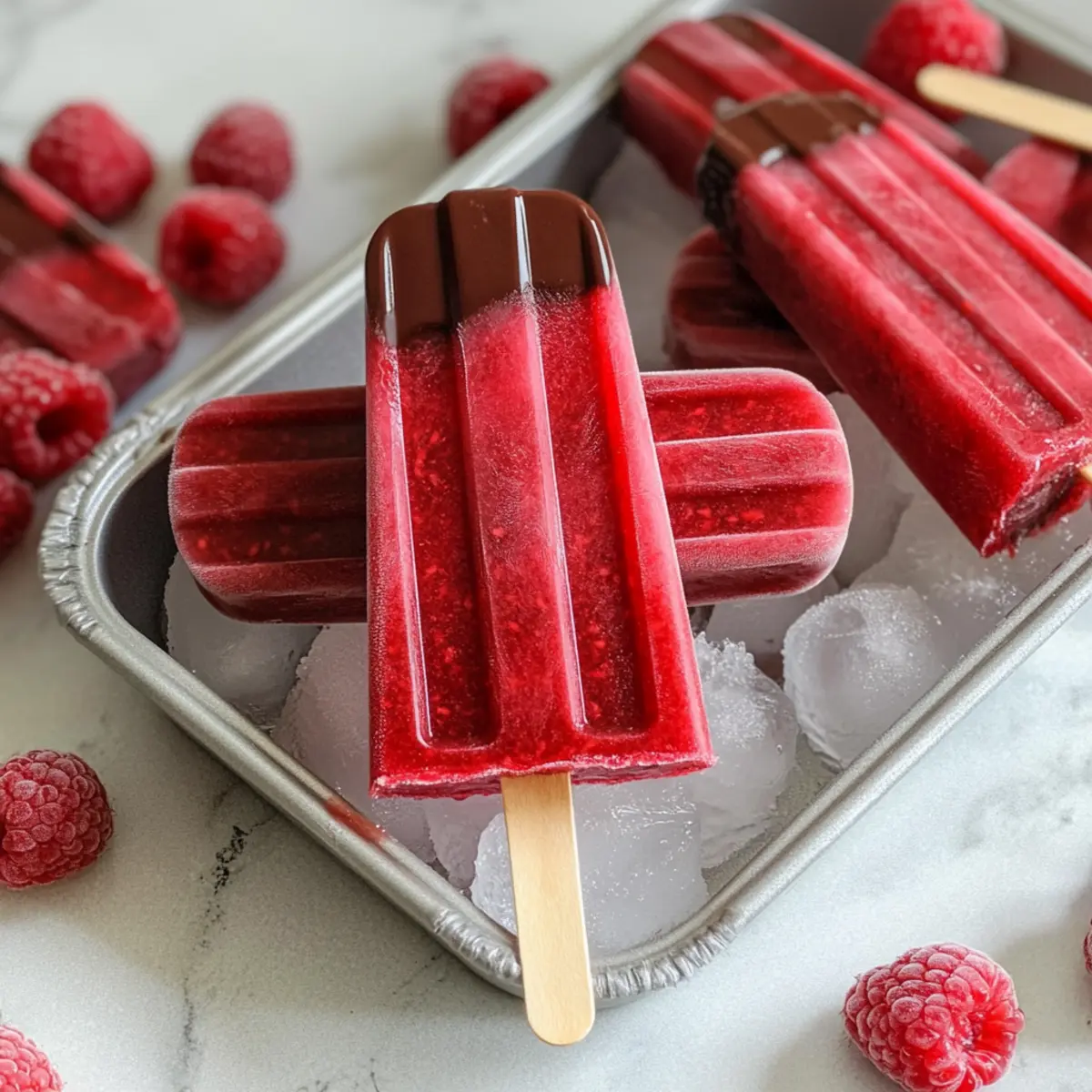Gesunde Himbeer-Sorbet-Eis am Stiel für den Sommer