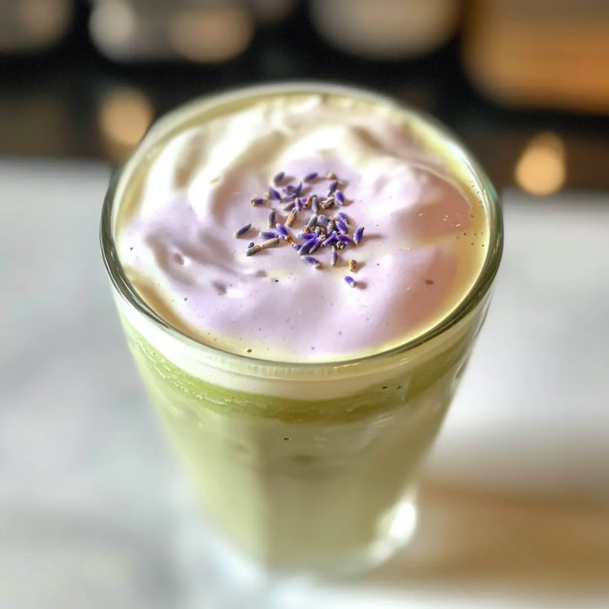 Eis-Matcha mit Lavendel-Kalte-Schaum einfach selbstgemacht