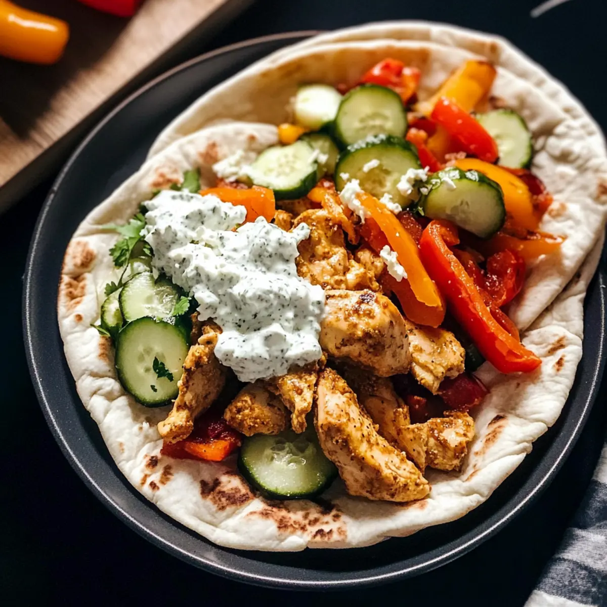 Blechpfannen-Hühnchen-Pitas mit Tzatziki genießen