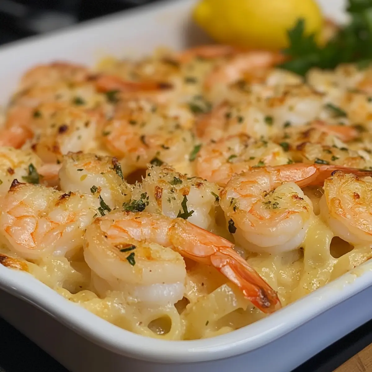 Garnelen Scampi Nudelauflauf für gemütliche Abende