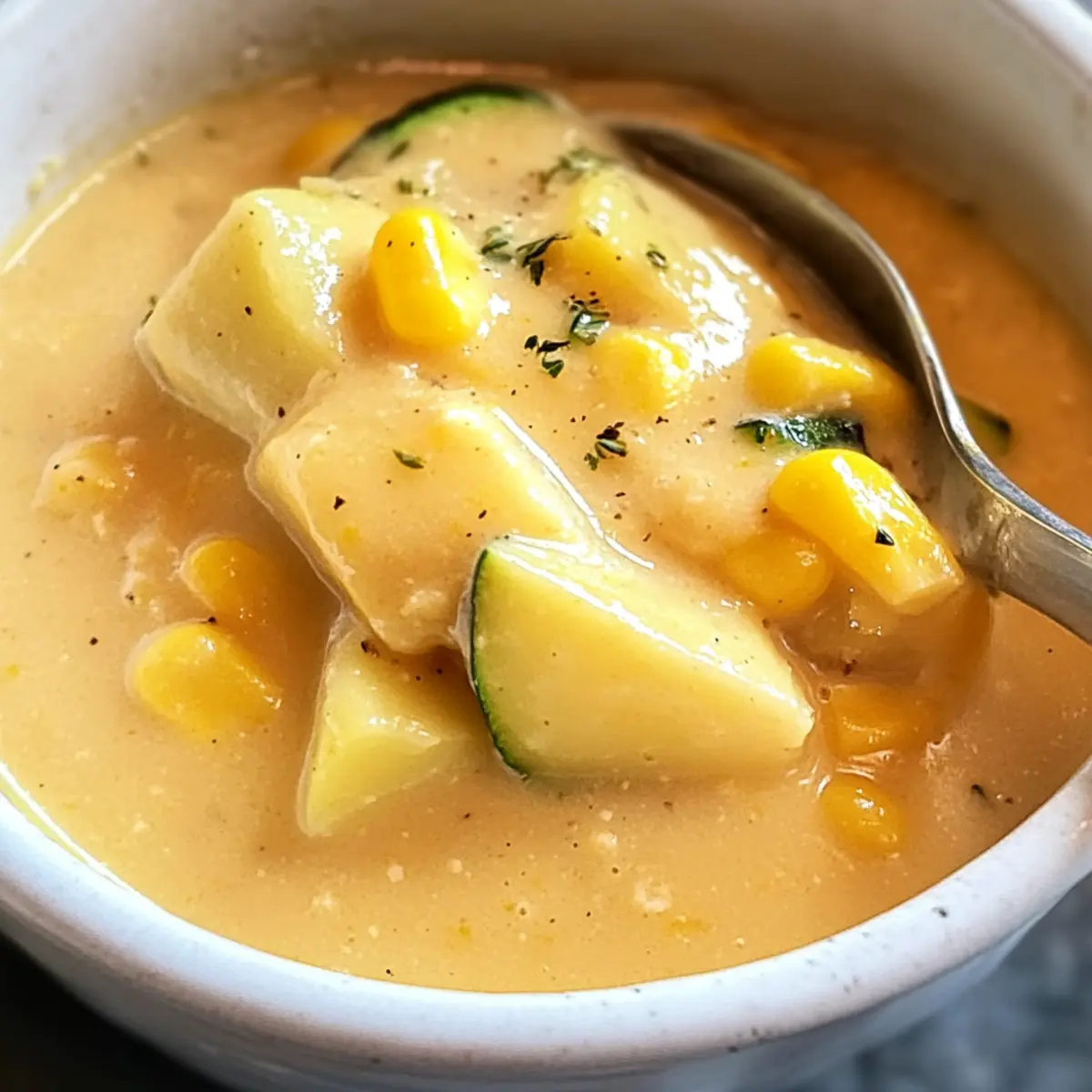 Sommer-Mais- und Zucchini-Cremesuppe für Genießer