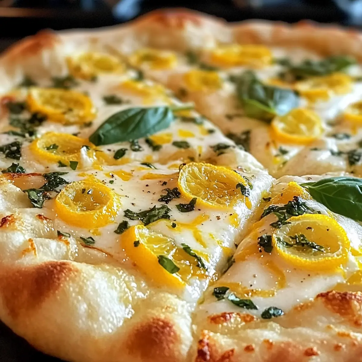 Sommer Zitronen Pizza mit frischer Basilikum-Note