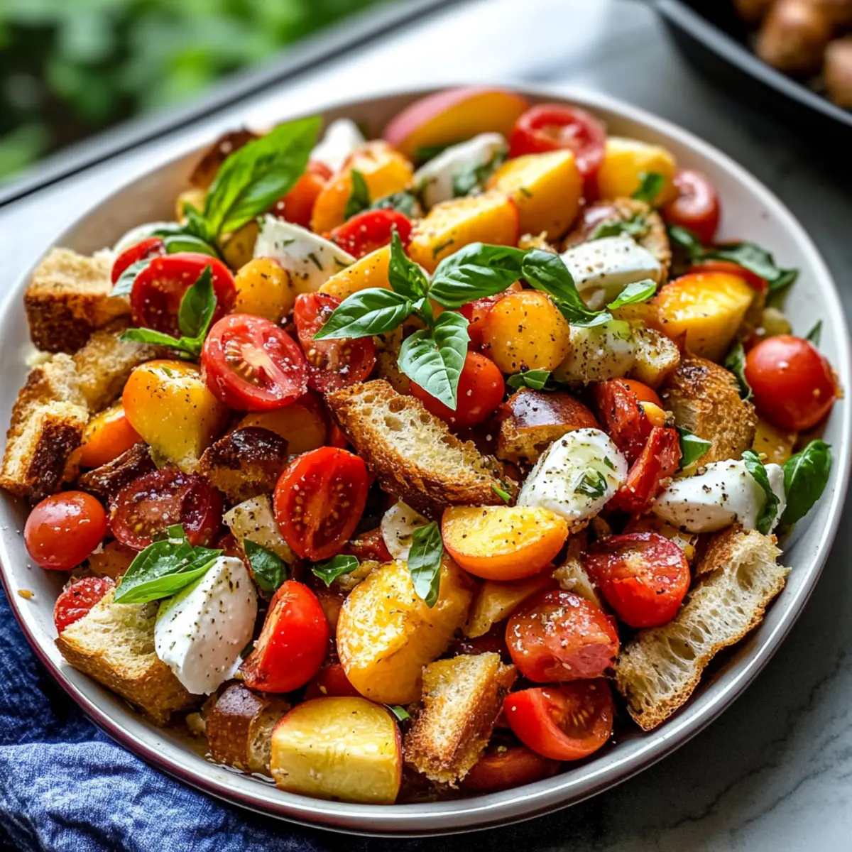 Frischer Sommer-Panzanella-Salat mit Obst und Brot