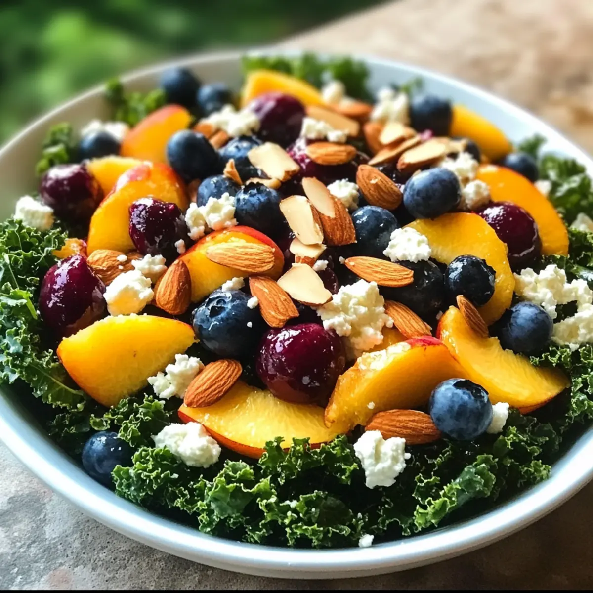 Sommer-Pfirsich- und Heidelbeer-Kale-Salat frisch genießen