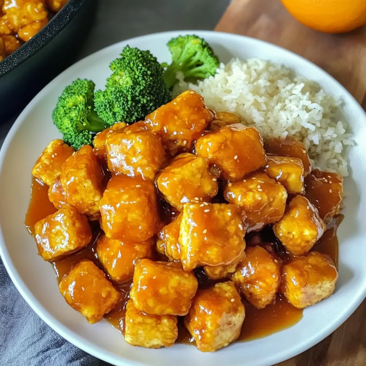 Veganer Orangenhühnchen Tofu für Komfort und Genuss