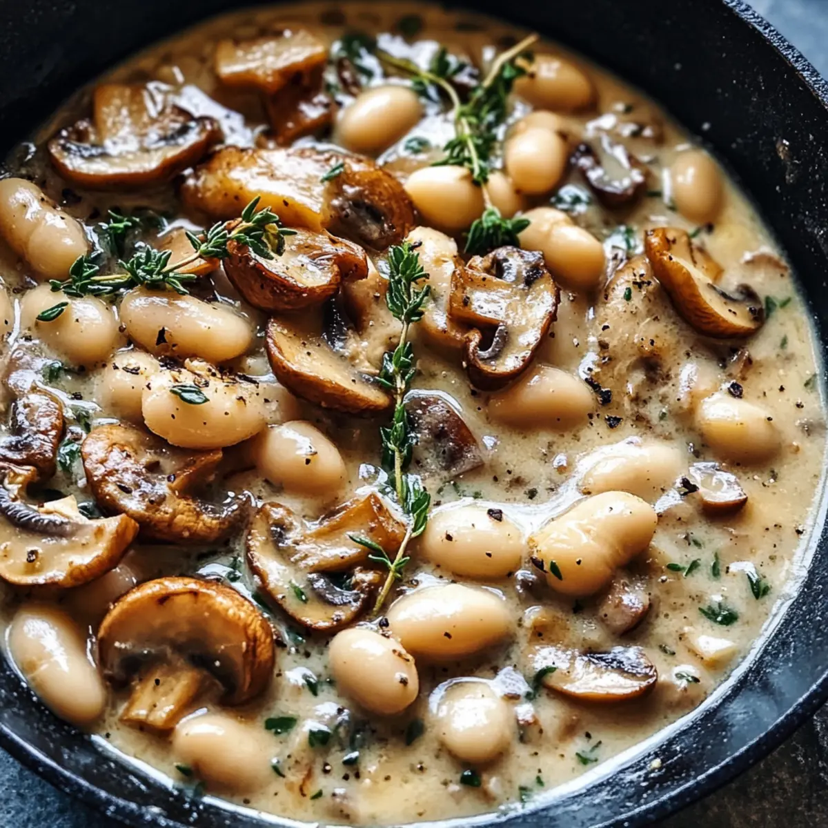 Weiße Bohnen und Pilz Pfanne Für Schnelle Abendessen