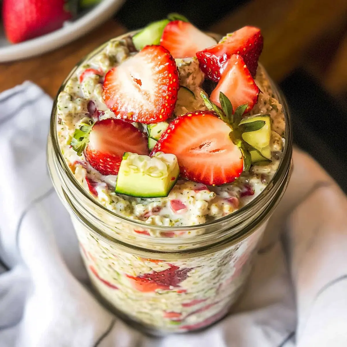 Zucchini Erdbeer Übernacht-Haferflocken Rezept für gesunde Mornings