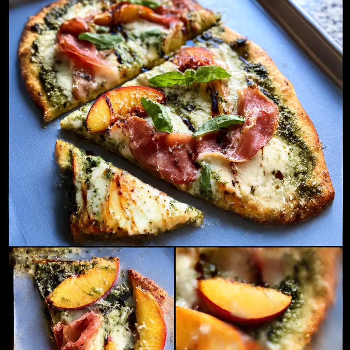 20 Minuten Sommer Naan Pizzas mit Pfirsich und Pesto