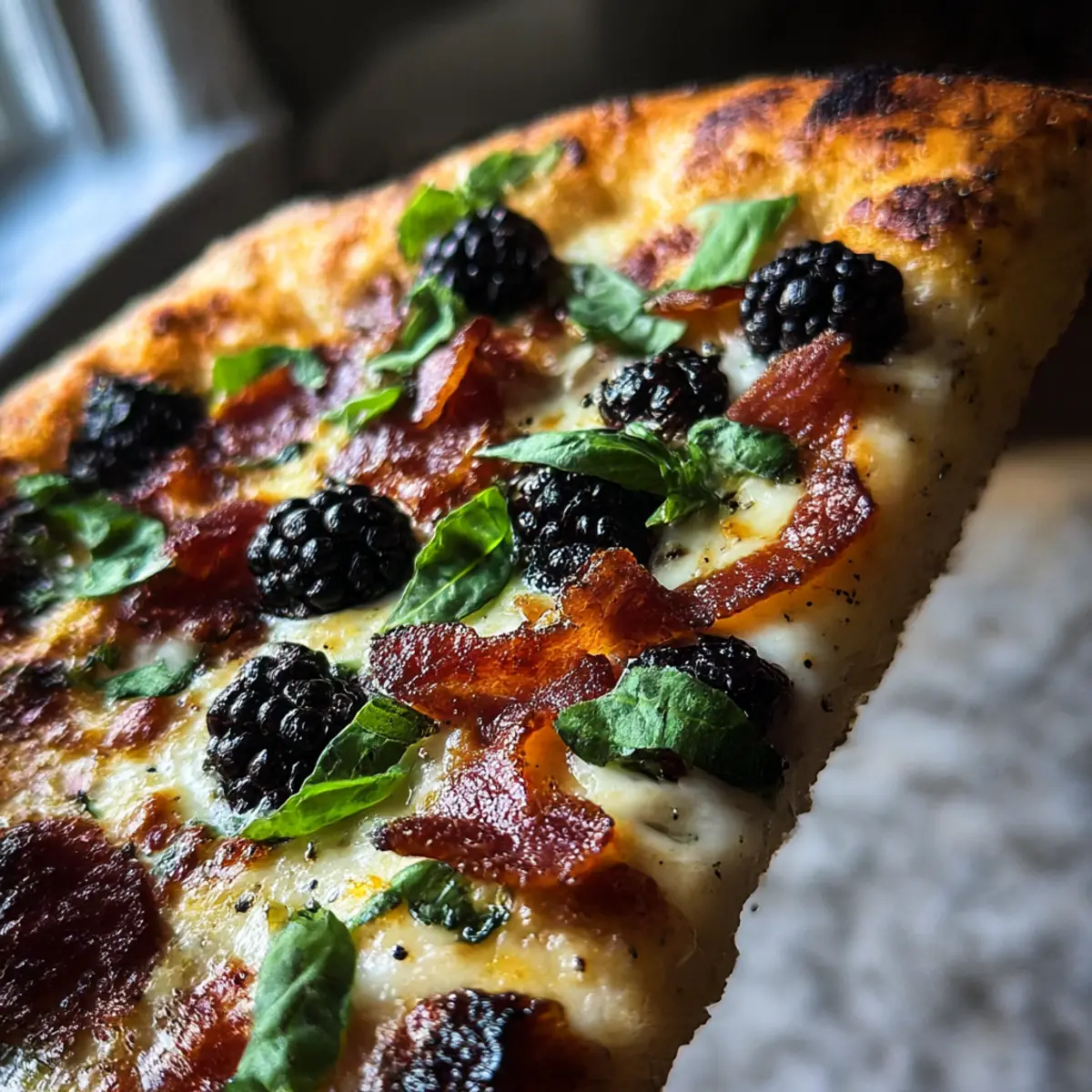 Schwarzbeere Speck Basilikum Gegrillte Pizza Genuss