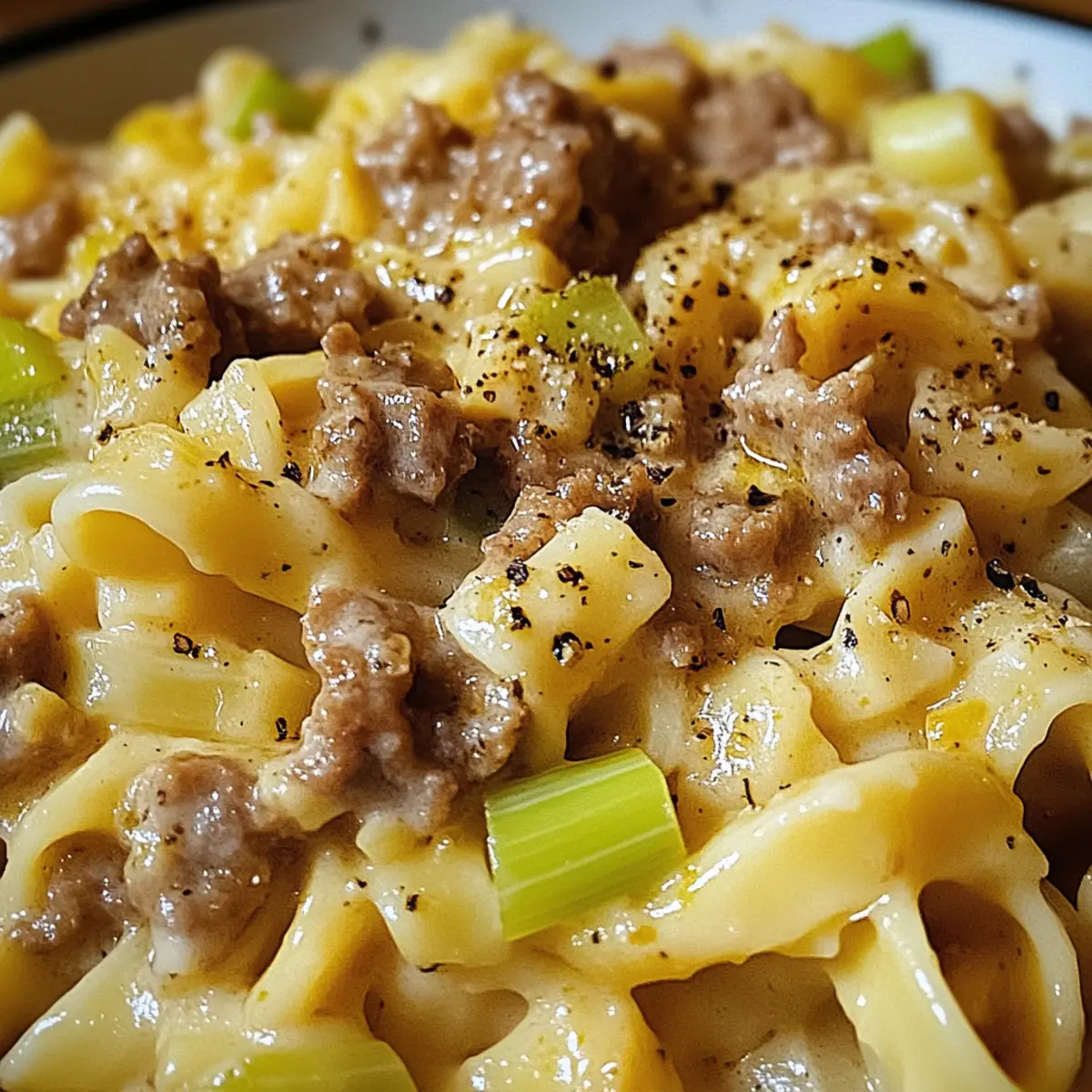 Käse Lauch Pasta mit Hackfleisch für schnelle Abende