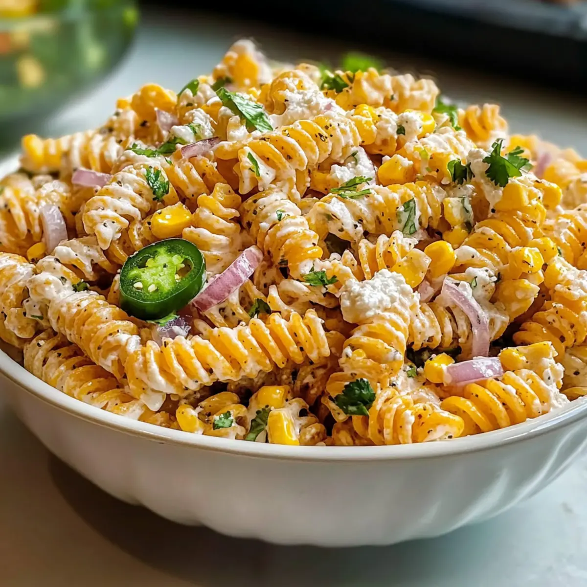 Cremiger mexikanischer Elote-Pasta-Salat für den Sommer