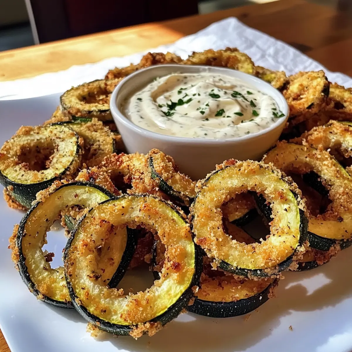 Knusprige Zucchiniringe mit cremigem Zucchini-Dip genießen