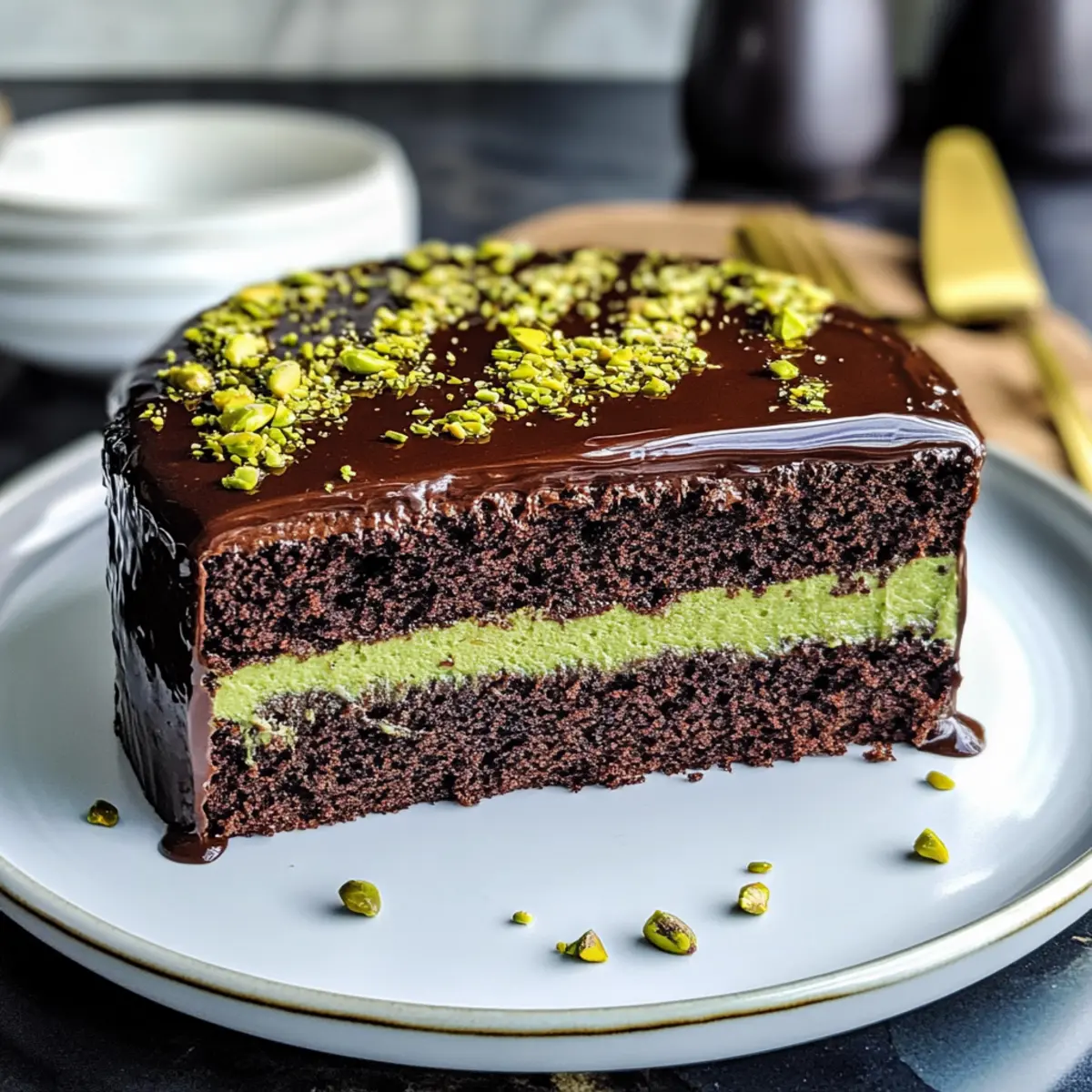 Dubai Schokoladekuchen mit Pistazienfüllung