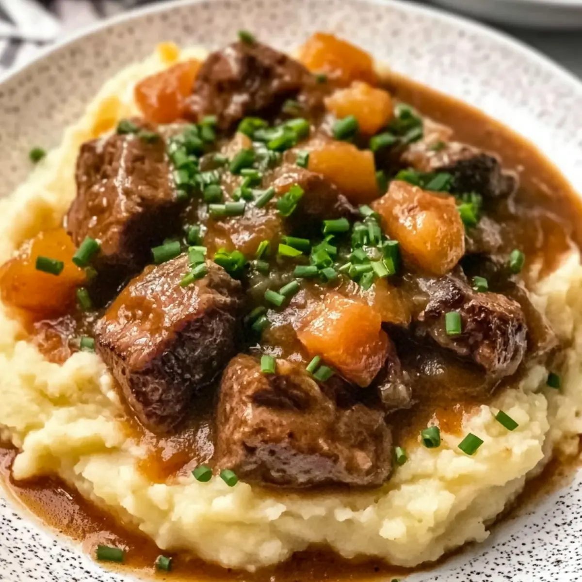 Herbst Apfelwein Eintopf über Kartoffelpüree genießen