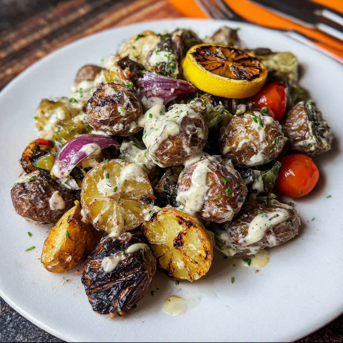 Gegrillter Kartoffelsalat mit roter Zitrone veredeln