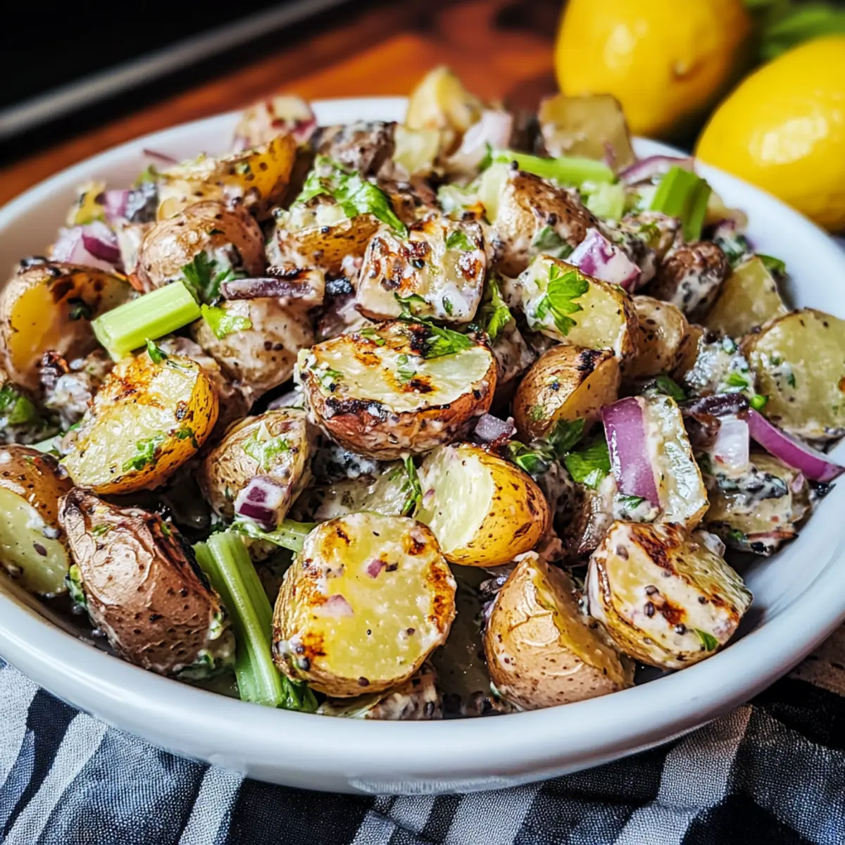 Gegrillter Kartoffelsalat mit angebranntem Zitrone